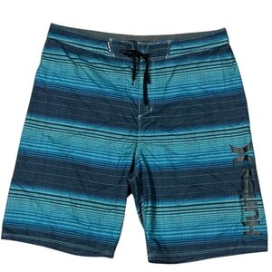 Hurley Men’s BoardShorts Stripped Blue Green Drawstring 34in